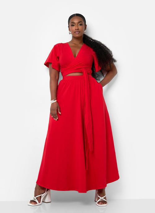 Big Risk Wrap Around Kimono Crop Top - Red