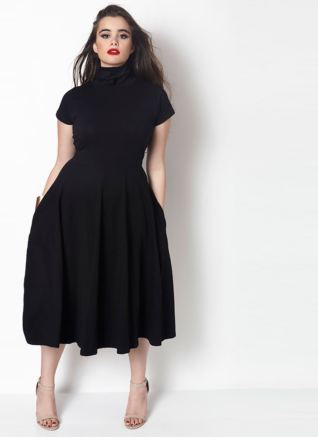 The Queens Vow Cotton Turtleneck Skater Midi Dress L: 10-12 / Black at Rebdolls The Queens Vow Cotton Turtleneck Skater Midi Dress L: 10-12 / Black at Rebdolls