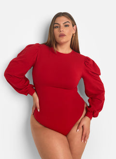 Catch Up Puff Sleeve Bodysuit - Red