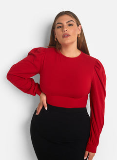 Catch Up Puff Sleeve Bodysuit - Red