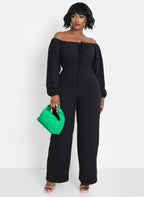 Champagne Toast Tie Front Long Sleeve Jumpsuit - Black