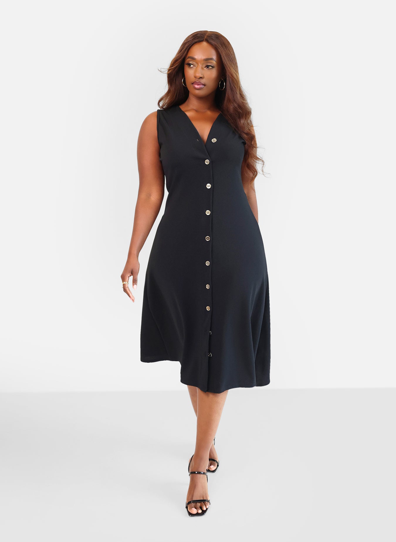 Rebdolls Women's Collette Button Down A Line Midi Dress - Black - 1x Rebdolls Women's Collette Button Down A Line Midi Dress - Black - 1x