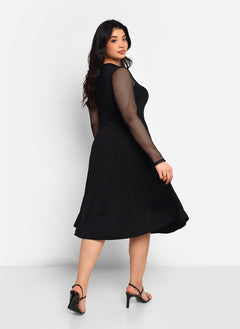 Delphine Fishnet Sleeve Midi A Line Dress