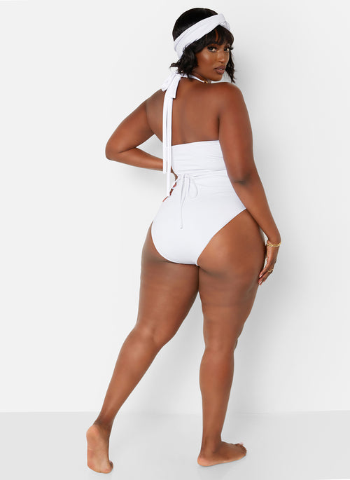 Down The Road Wrap Around V-Neck Swimsuit w. Turban
