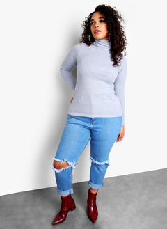 Endless Layers Ribbed Turtleneck Long Sleeve Top - Gray