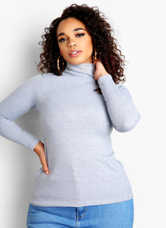 Endless Layers Ribbed Turtleneck Long Sleeve Top - Gray