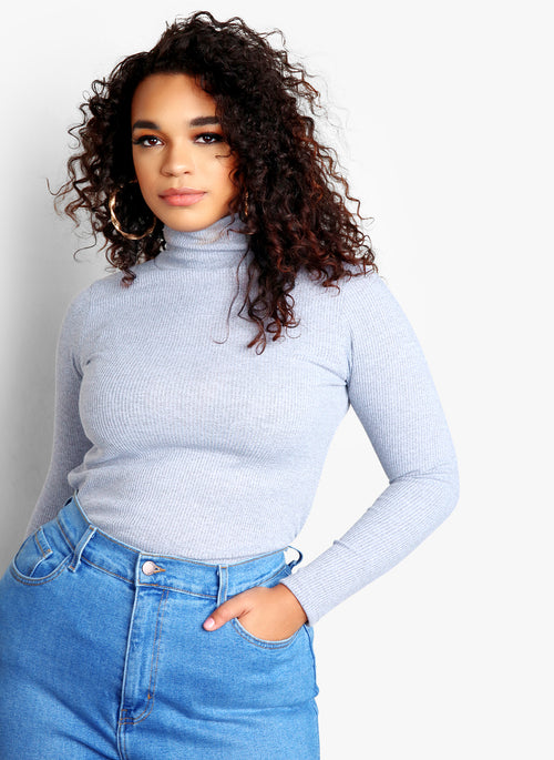 Endless Layers Ribbed Turtleneck Long Sleeve Top - Gray
