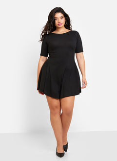 Essential Boat Neck Mini Skater Dress - Black