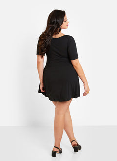 Essential Boat Neck Mini Skater Dress - Black