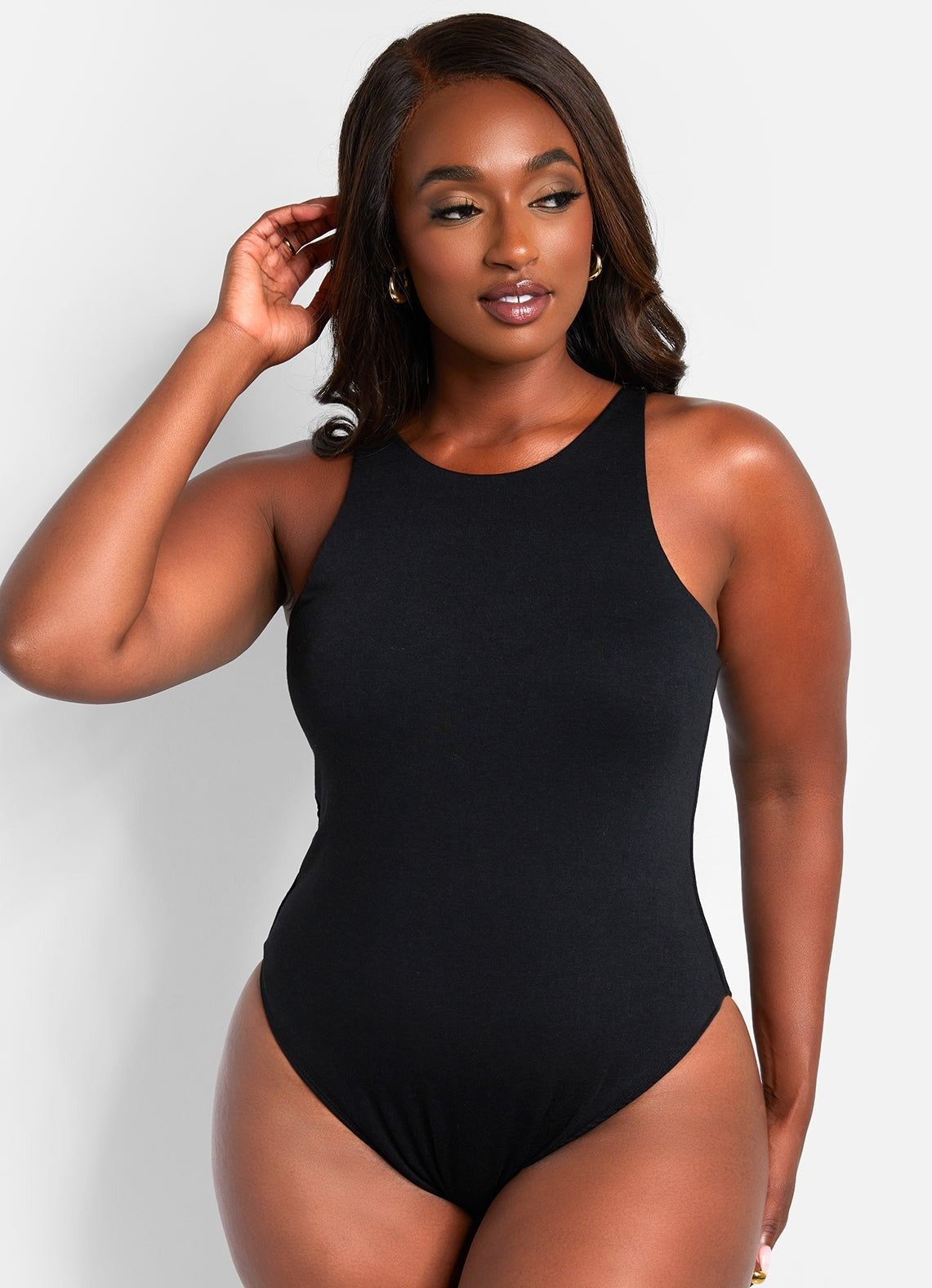 トップス fetico mesh knit halter neck bodysuit INSPIRE CHIC Women's Halter Neck Sleeveless Mesh Sheer Back