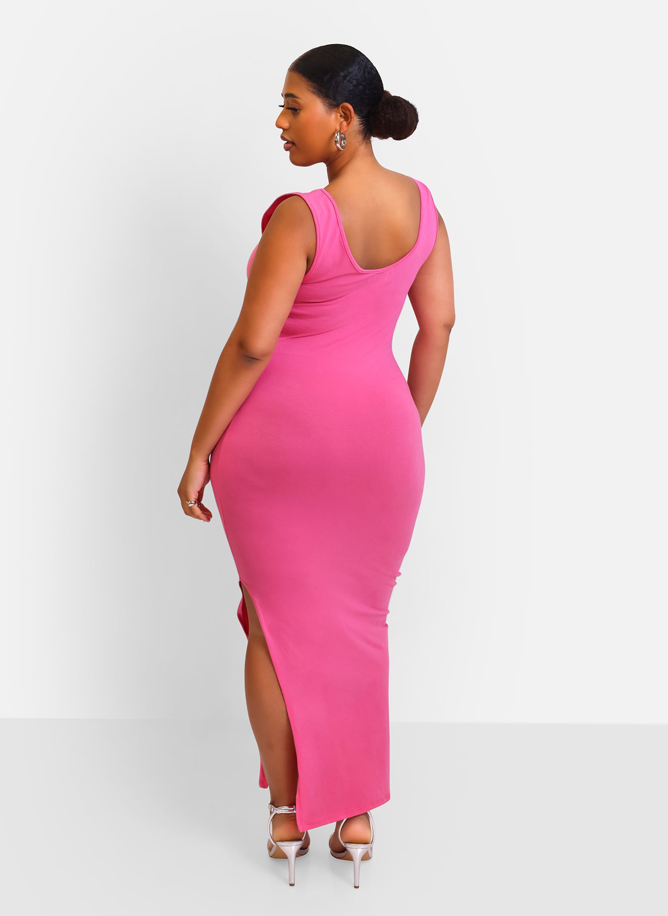 Essential Cotton Maxi Dress w. Side Slit - Bubble Gum Pink