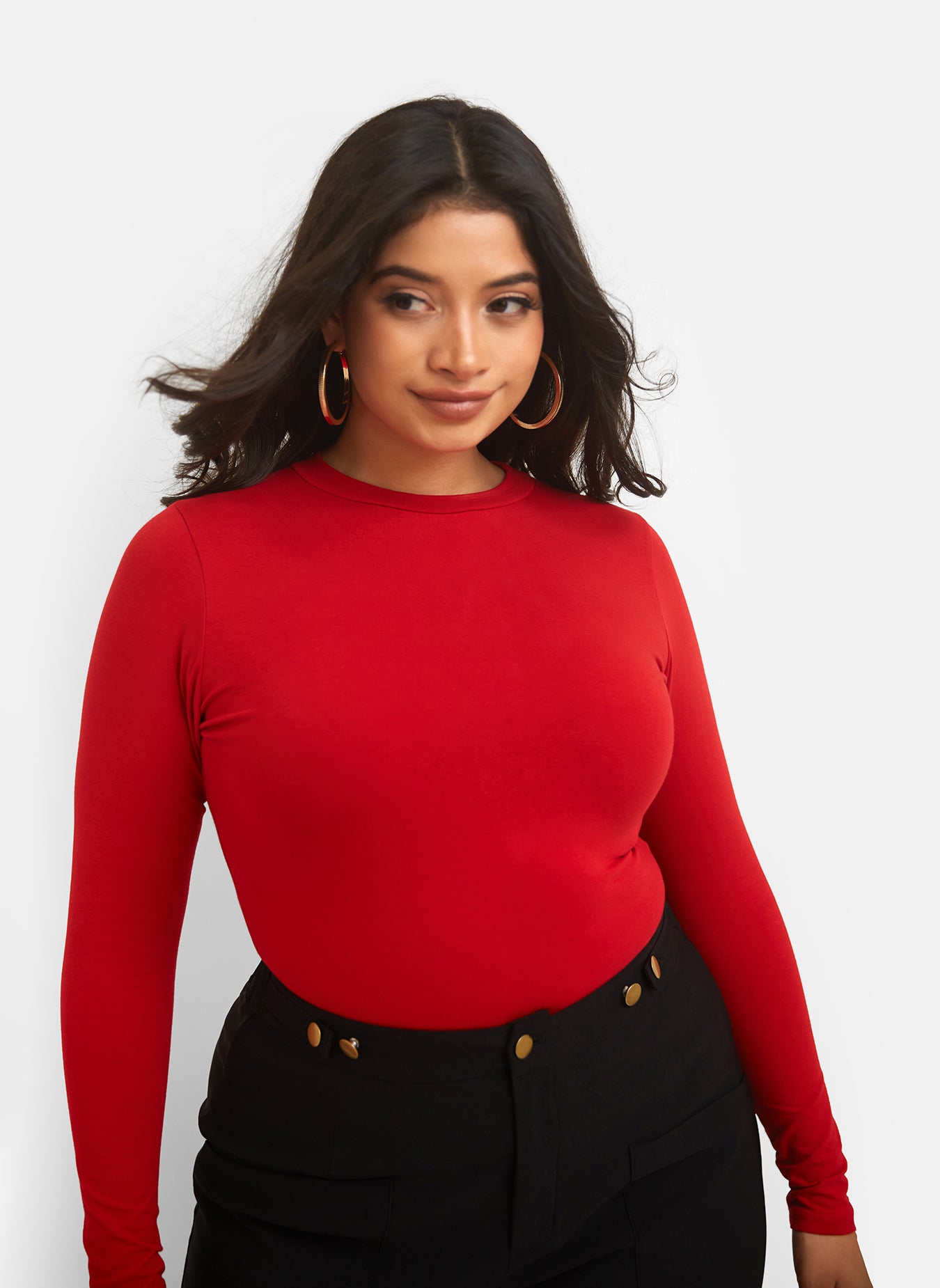 Essential Long Sleeve Crew Neck Top - Red
