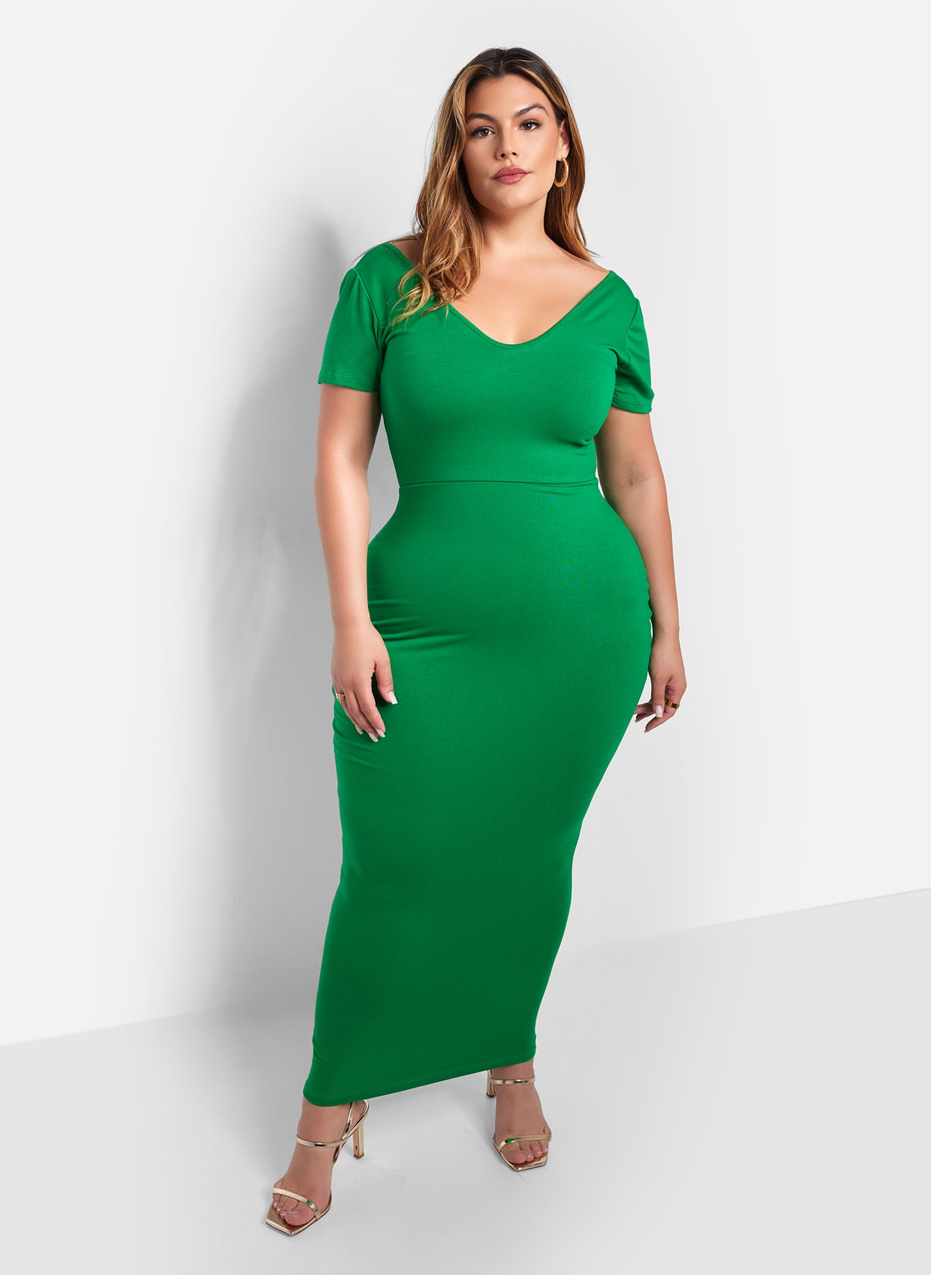 Essential Over The Shoulder Maxi Bodycon Dress - Green REBDOLLS Essential Over The Shoulder Maxi Bodycon Dress - Green REBDOLLS