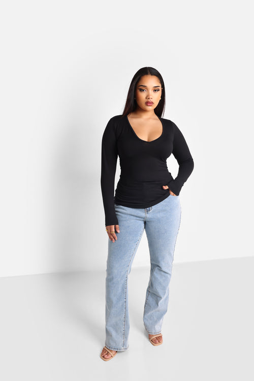 Essential V Neck Top - Black