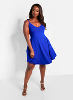 Essential V Neck Strappy Mini Skater Dress - Royal Blue