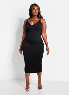 Essential Strappy Midi Bodycon Dress - Black