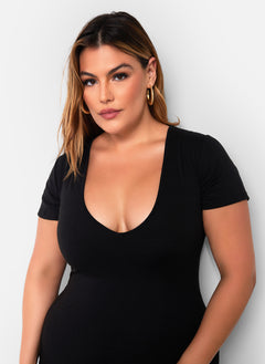 Essential Scoop Neck Midi Bodycon Dress - Black