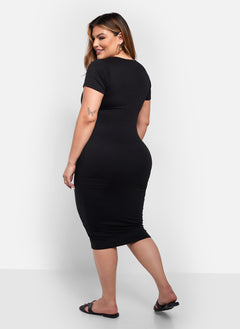 Essential Scoop Neck Midi Bodycon Dress - Black
