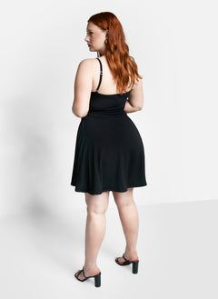 Essential V Neck Cotton Strappy Mini Skater Dress - Black