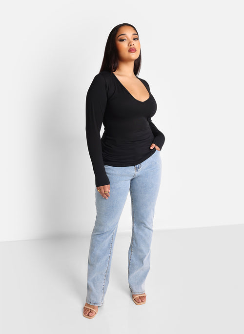 Essential V Neck Top - Black