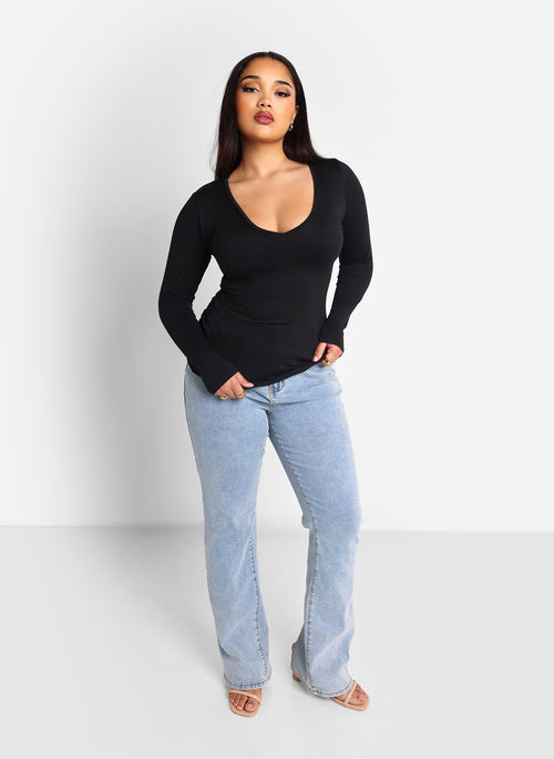 Essential V Neck Top - Black