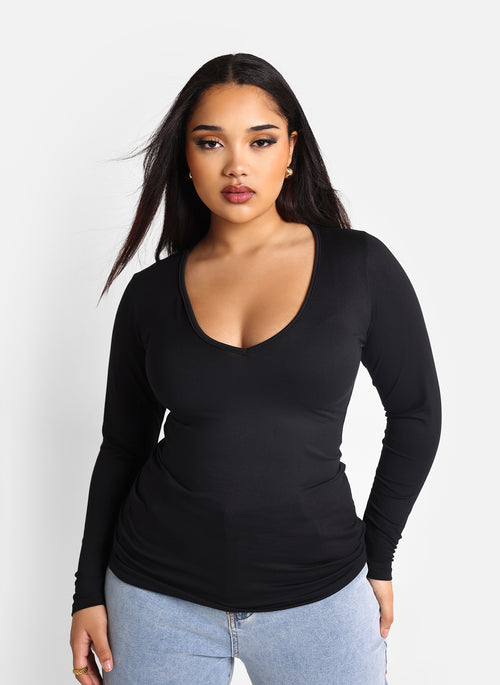 Essential V Neck Top - Black