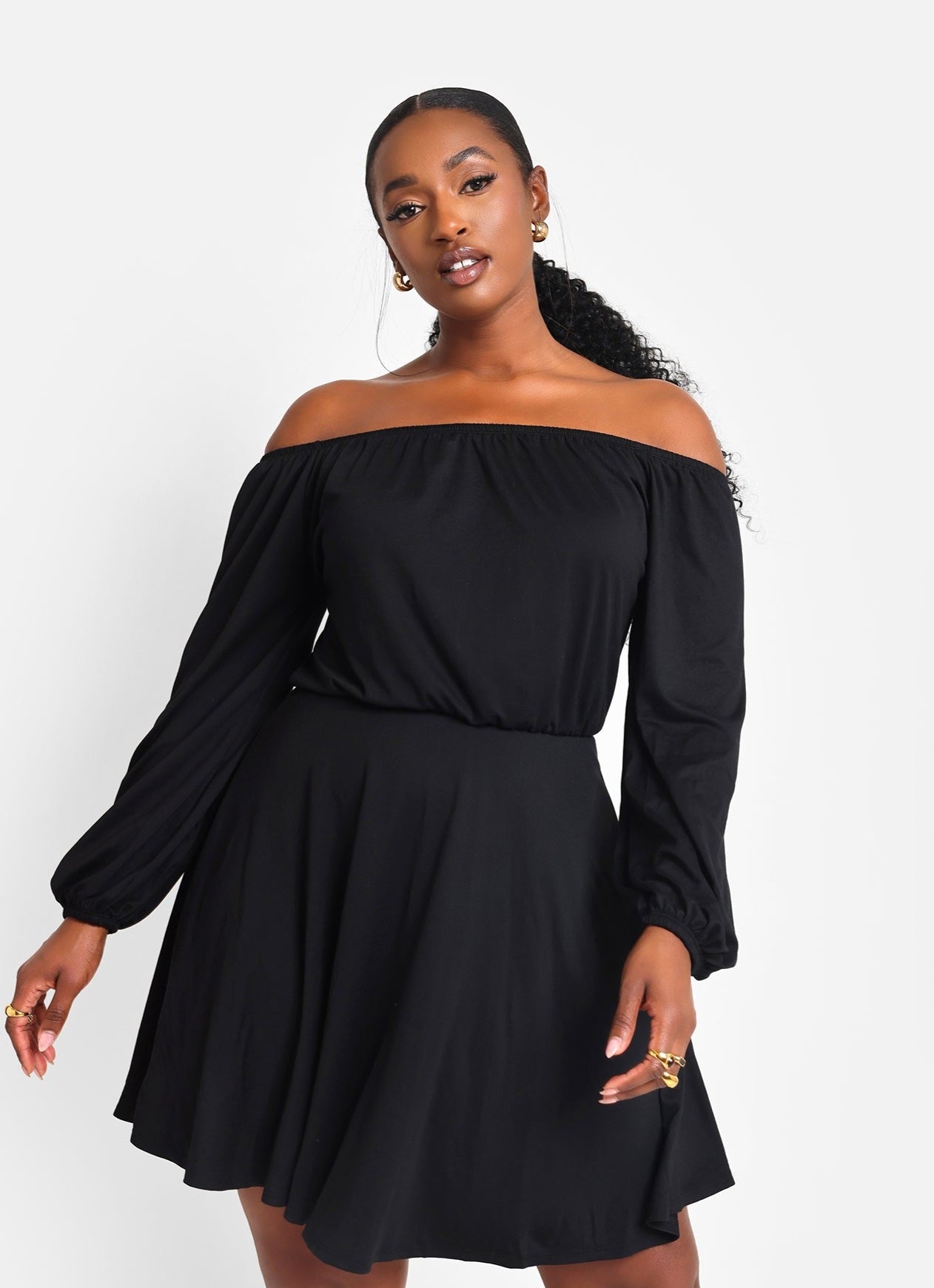 Evelyn Off Shoulder Mini Skater Dress - Main Image
