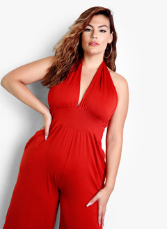 Final Rose Halter Neck Jumpsuit with Pocket - Brick