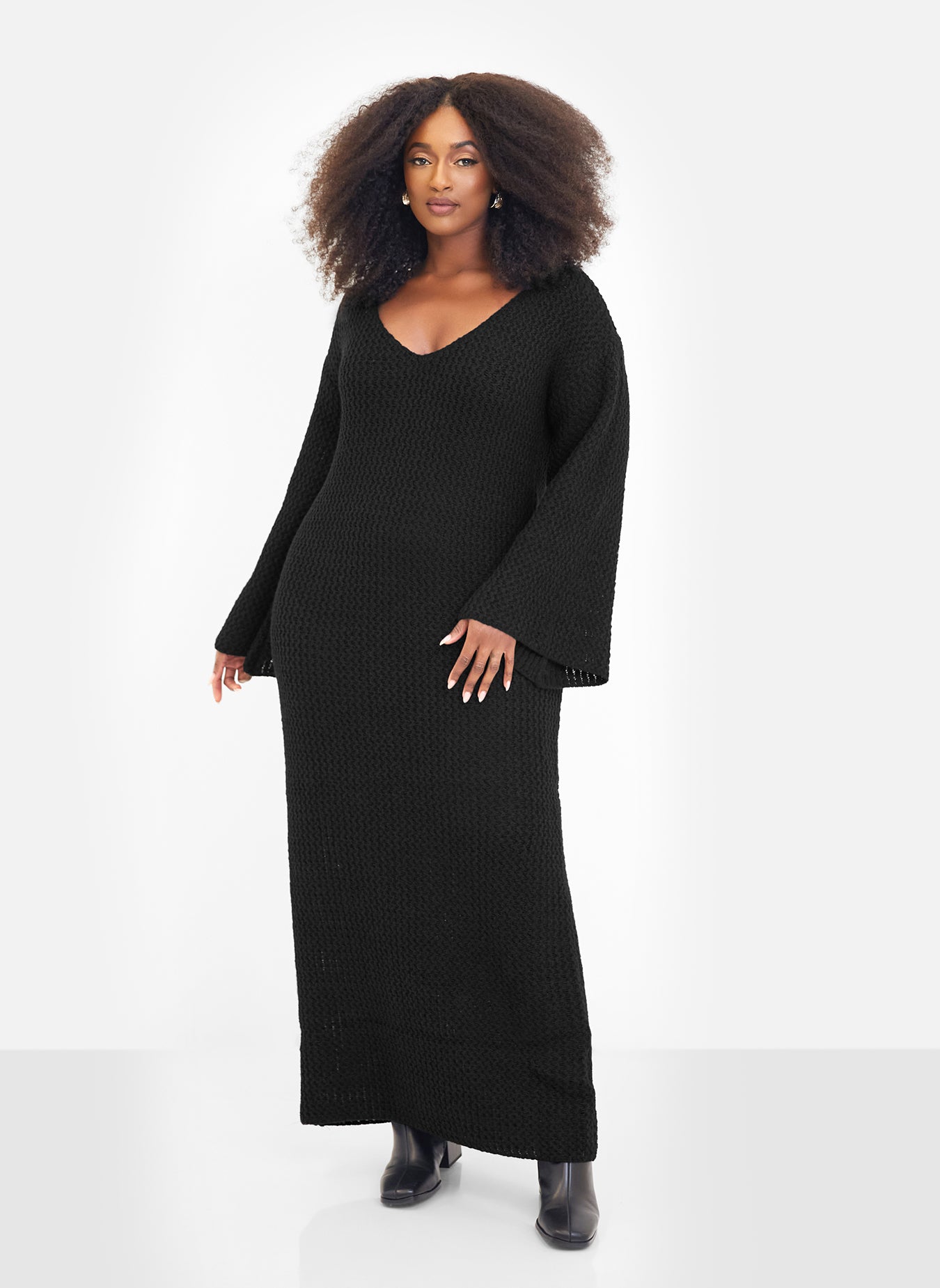 Galina Knit Off Shoulder Maxi Oversized Dress - Black