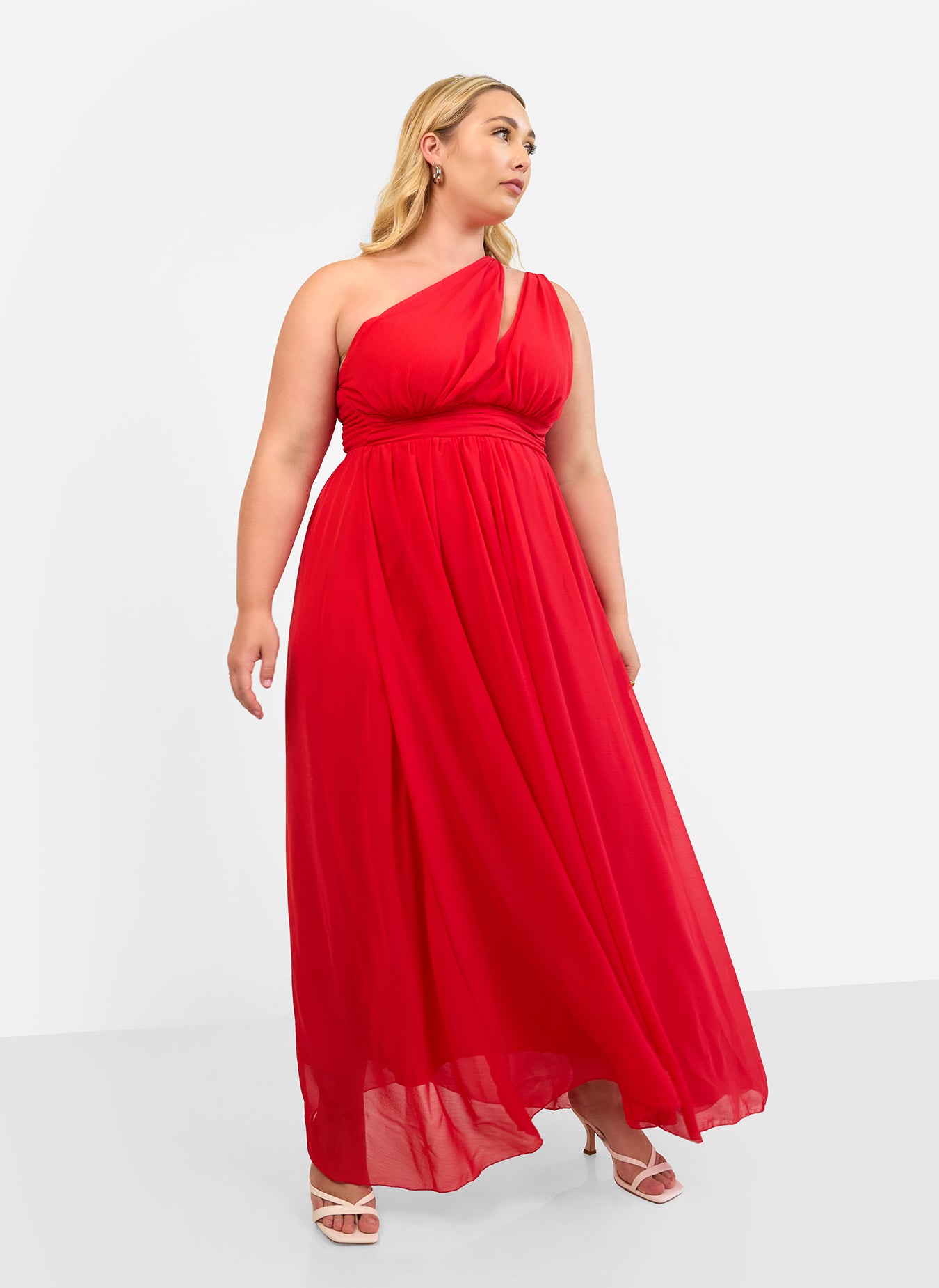 Georgia Chiffon One Shoulder Maxi A Line Dress Red