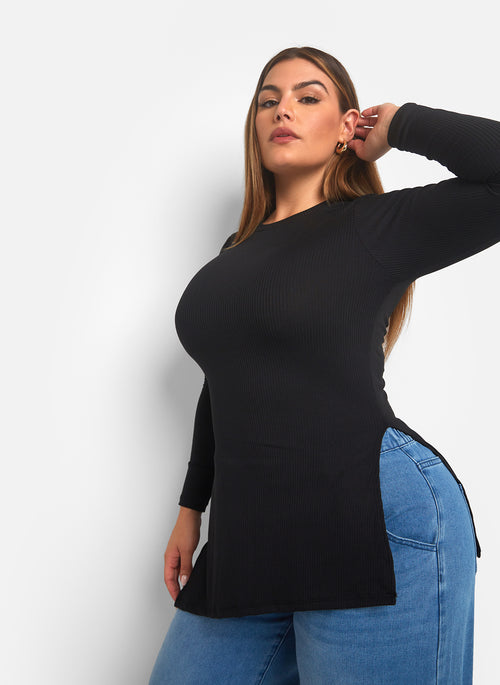 Gotta Have It Ribbed Side Slit Top