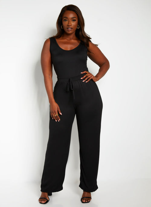 Girls Day Tie Front Tank Jumpsuit - Black