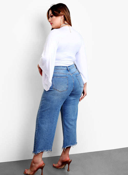 Go On Kimono Sleeve Wrap Around Tie Front Crop Top - White