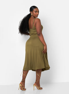 Well Deserved Midi A-Line Dress - Olive Green