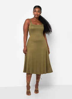 Well Deserved Midi A-Line Dress - Olive Green