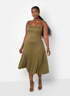 Well Deserved Midi A-Line Dress - Olive Green