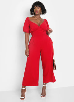 Hiding Something Peasant Top Wide Leg Jumpsuits w. Pockets