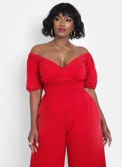Hiding Something Peasant Top Wide Leg Jumpsuits w. Pockets