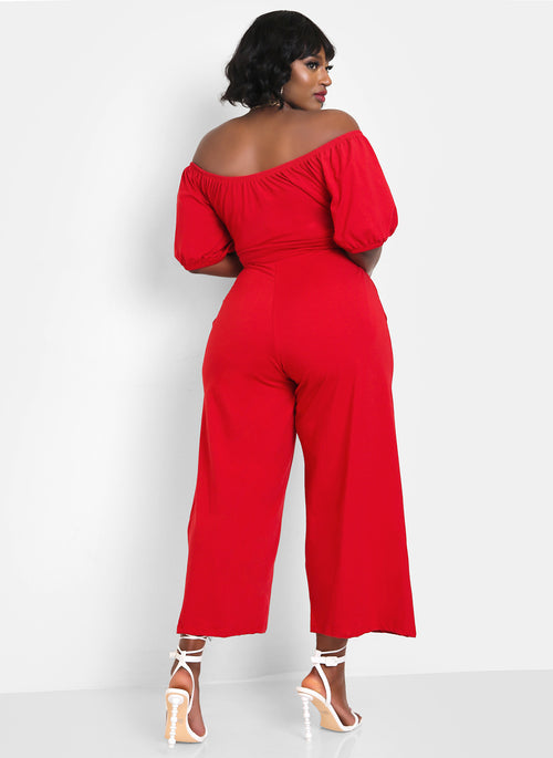 Hiding Something Peasant Top Wide Leg Jumpsuits w. Pockets
