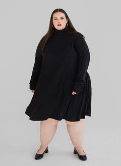 Essential Ribbed Turtleneck Mini Skater Dress