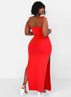 Hottie Tie Strap Crop Top & Thigh Slit Maxi Bodycon Skirt - Red