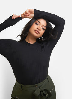 I Got It Ribbed Turtleneck Long Sleeve Bodysuit - Black