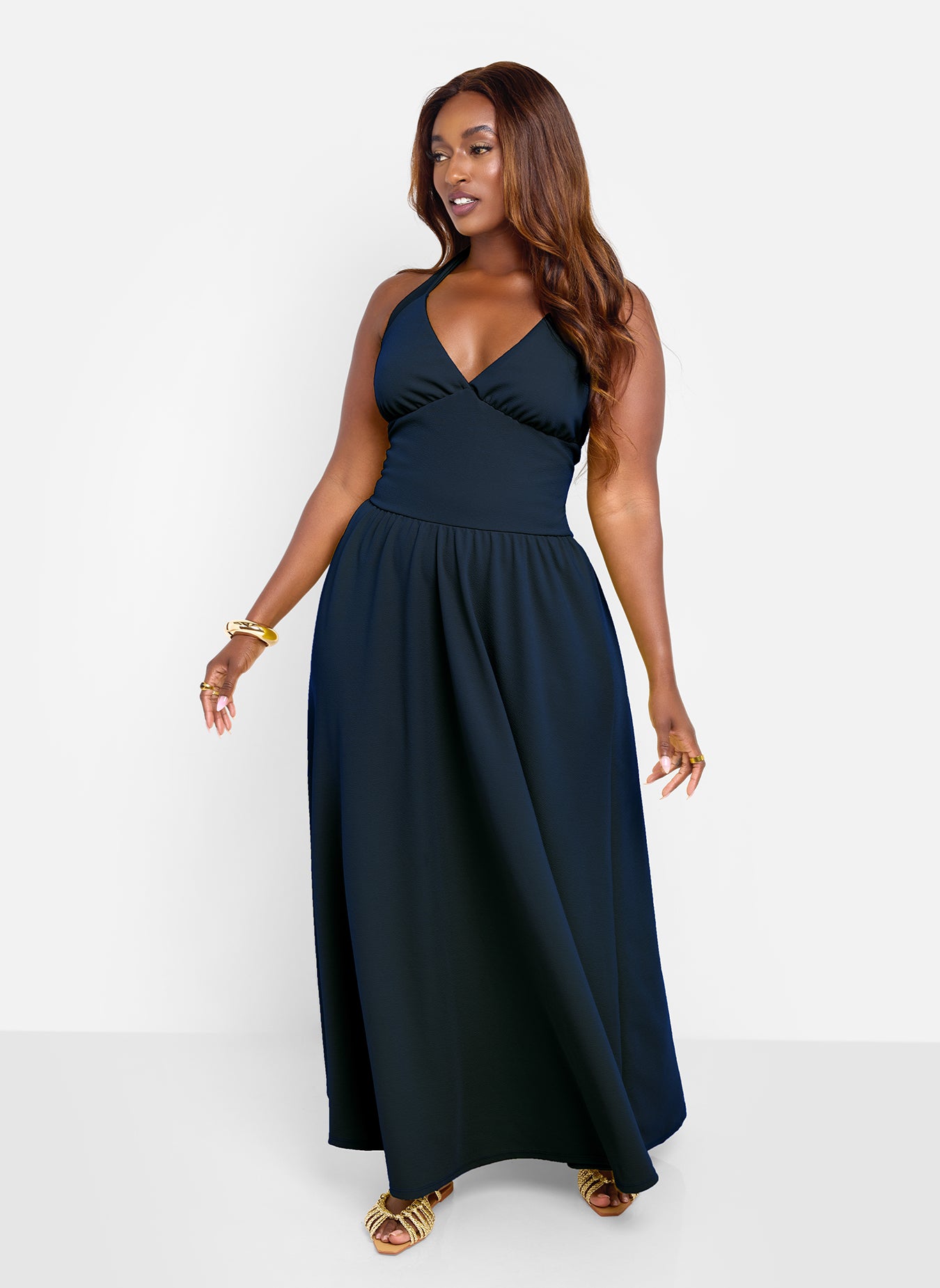 Isabella Halter Skater Maxi Dress Black