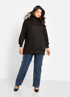 Jules Ribbed Turtleneck Oversized Sweater - Black