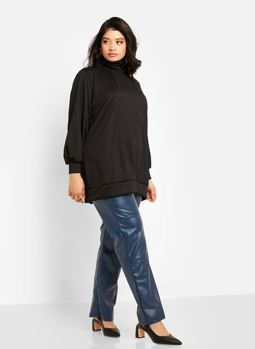 Jules Ribbed Turtleneck Oversized Sweater - Black