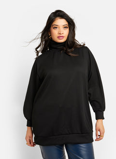 Jules Ribbed Turtleneck Oversized Sweater - Black