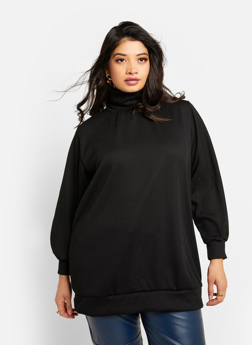 Jules Ribbed Turtleneck Oversized Sweater - Black