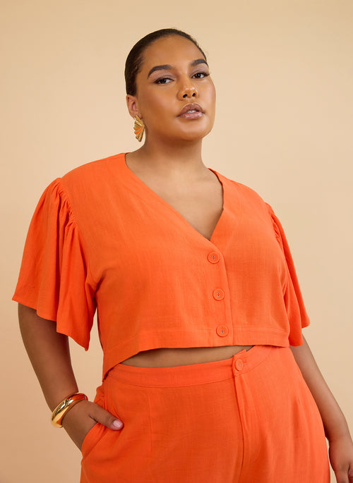 Leticia Linen Flare Sleeve Blouse - Burnt Orange