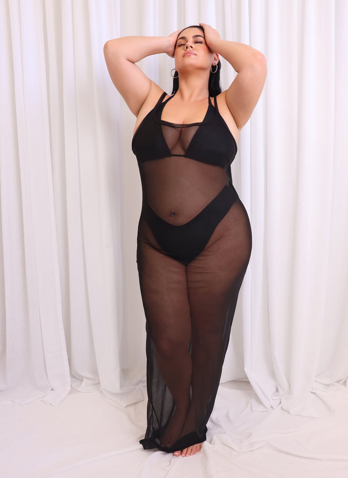 Lilli Sheer Mesh Maxi Coverup Slip Dress - Black REBDOLLS Lilli Sheer Mesh Maxi Coverup Slip Dress - Black REBDOLLS