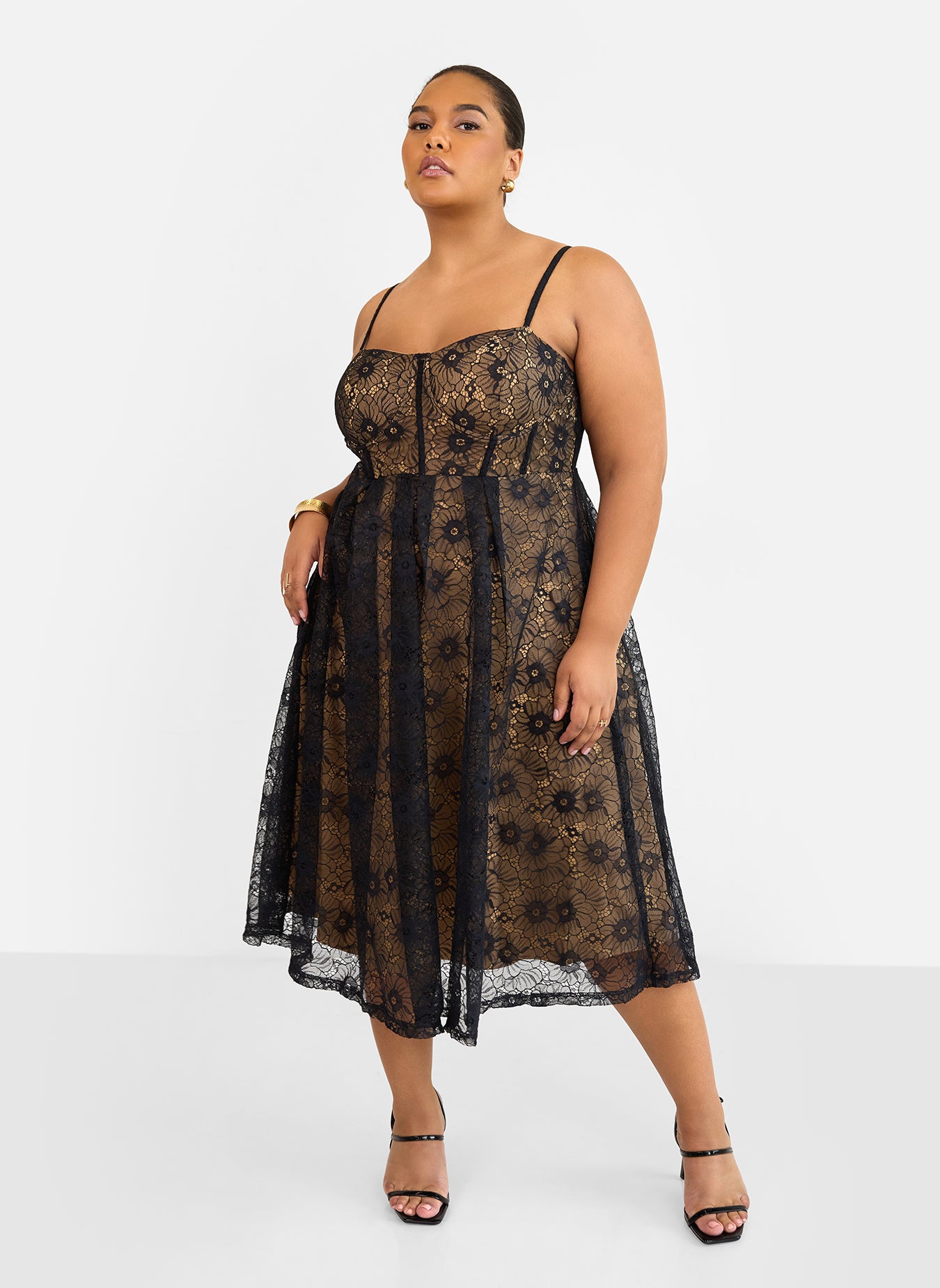 Lorelei Lace Overlay Midi A Line Dress - Black – REBDOLLS